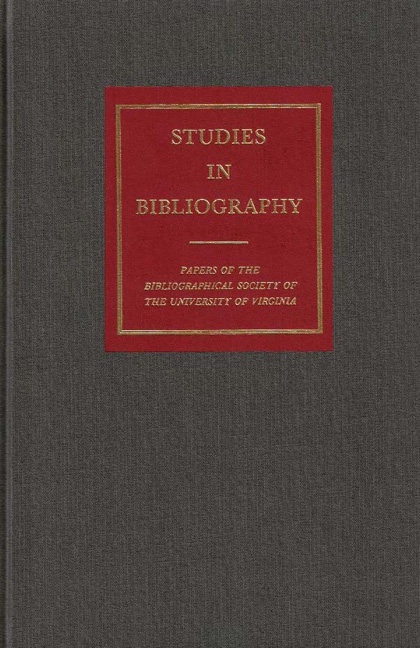 Cover for Studies in Bibliography